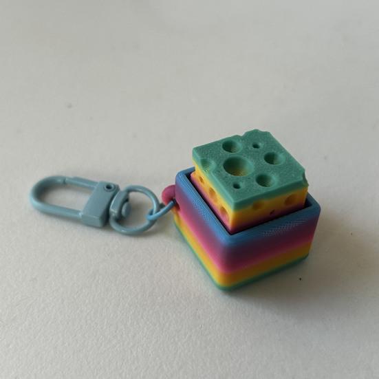 3D Printed Rainbow Cheese Keyboard Fidget Toy Stress Anxiety Relief Mechanical Keyboard Clicker Keychain Decompression Button Sensory Toy