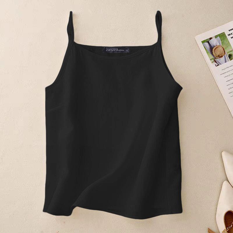 

ZANZEA Womens Summer Loose Casual Sleeveless Slip Camisoles M чёрный