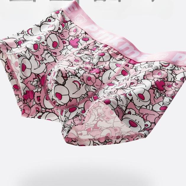 Men's Loose Underwear Boxer Briefs Plus Size Sexy Ultra-thin Breathable Underpants Pink Cartoon Bear Seamless Panties Short