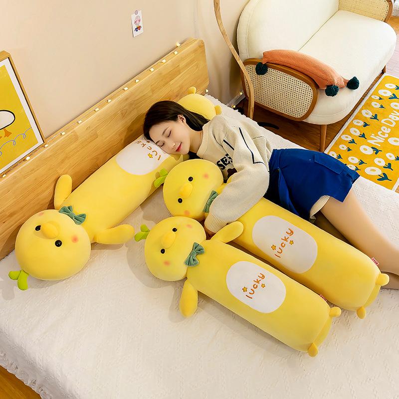 Cute Lucky Cute Chicken Throw Pillow Plush Toy Girl Bed Sleeping with Pinch Legs Long Pillow Chick Doll