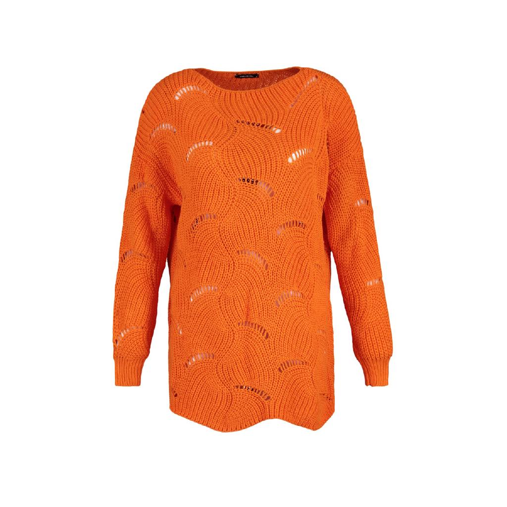 Orangefarbener durchbrochener Strickpullover Tctaw23ak00070