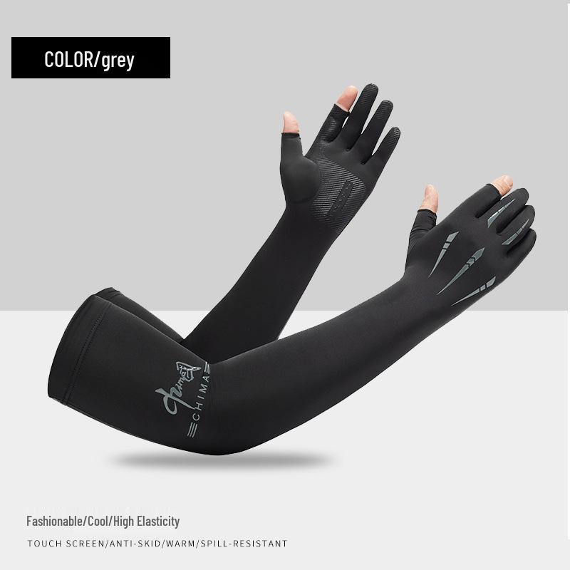 Men s Ice Silk Cycling Arm Sleeves - Sun Protection, Breathable, Two-Finger Cut, Long Style