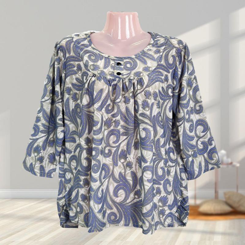 New Style Eight-quarter Sleeve Large Shirt Loose Elastic Plus Fat Plus Size Top Women's Small Shirt