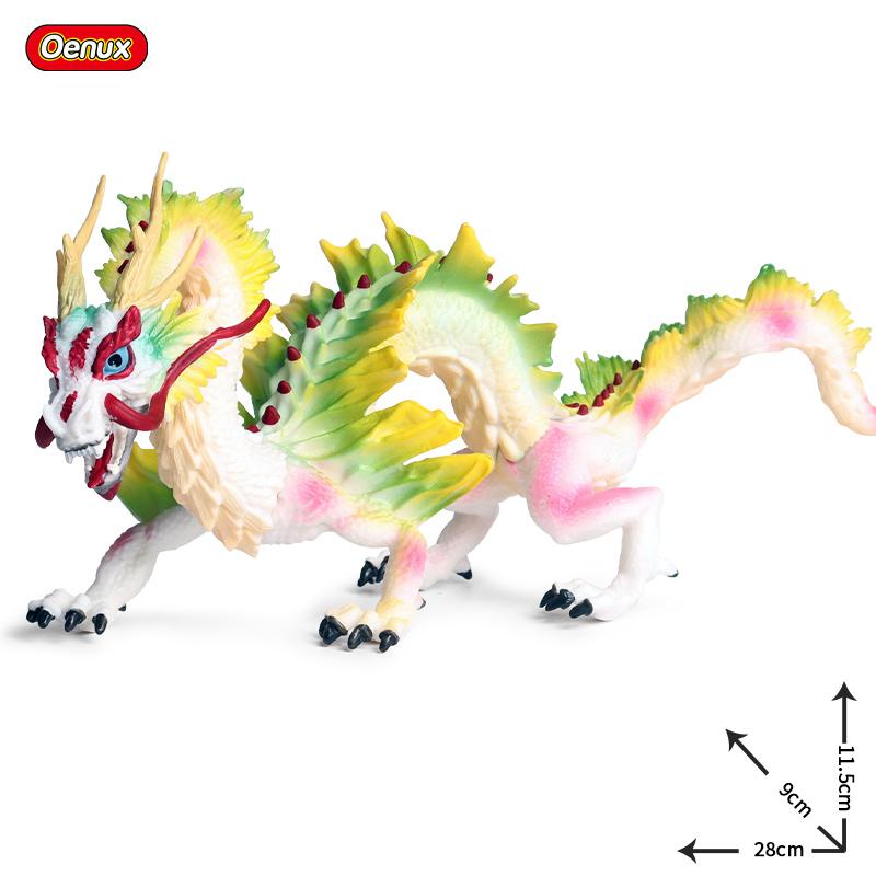 Oenux Original Mythical Chinese Dragon Dinosaurs Action Figures Animals Model Solid PVC Decoration Collection Kids Toy Gift