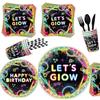 Set per Festa Graffiti al Neon: Piatti, Bicchieri, Tovaglia, Bandierine e Striscioni Monouso per Feste di Compleanno.