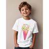European Size Childrens Round-neck Short-sleeved T-shirt with Colorful Ice Cream Pattern Print