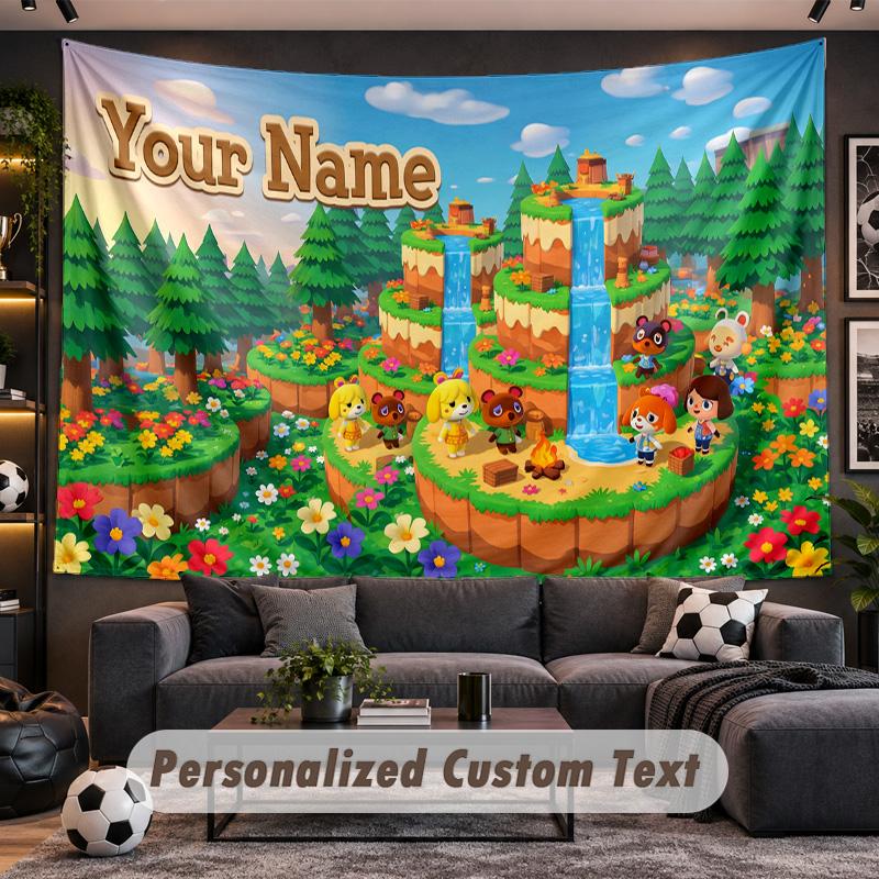 Animal Crossing Personalized Tapestry Support Custom Name, Wall Art Home Decoration