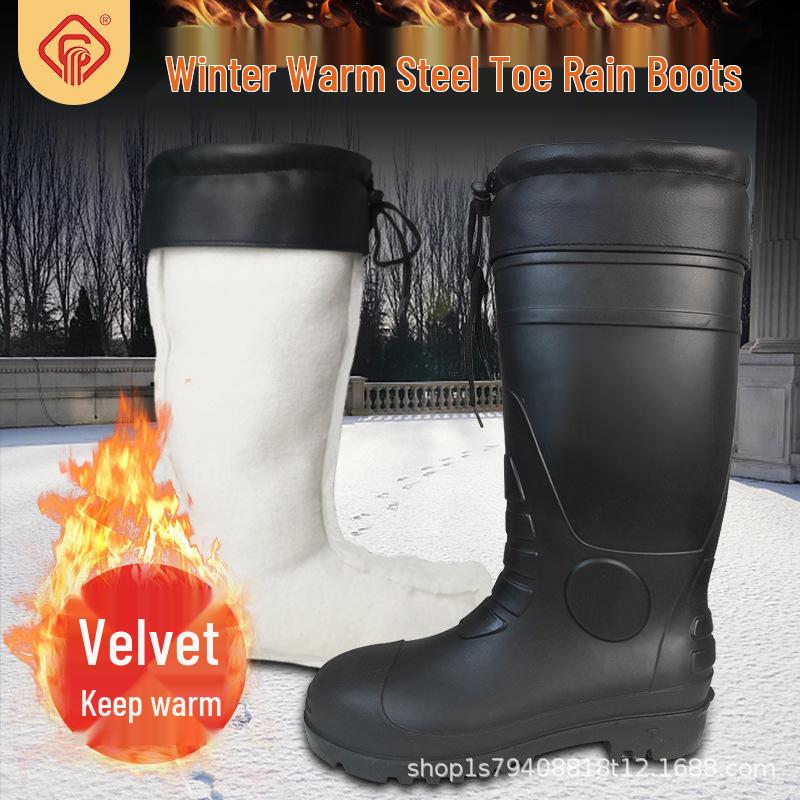 High-Top Cotton Winter Work Boots: Warm, Anti-Smash, Puncture-Resistant, Anti-Slip, Oil-Resistant, Steel Toe and Sole, Waterproof.