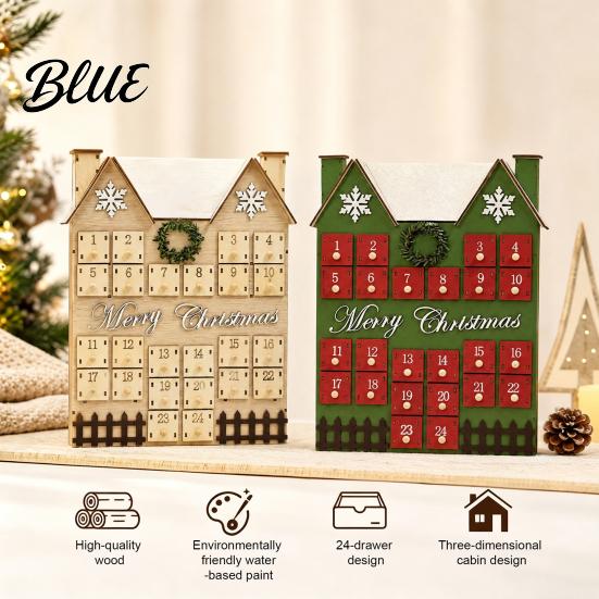 Christmas Decorative Cabin to Kids with 24 Advent Calendar Wooden House Drawers Countdown Adults Calendar