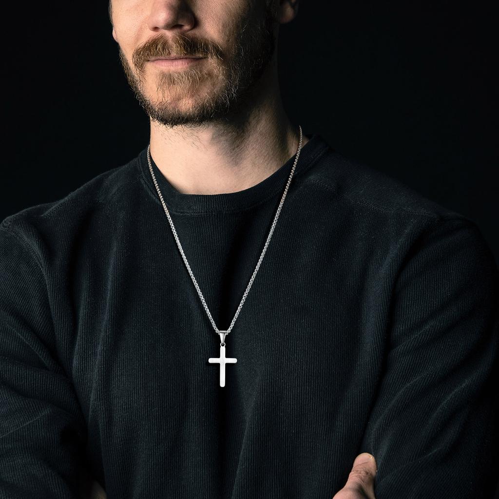 Colares Cruz Simples Básicos Vnox para Homens Meninos, Pingente Cruz Lisa Superfície Fosca, Joias Colar Fé Religião