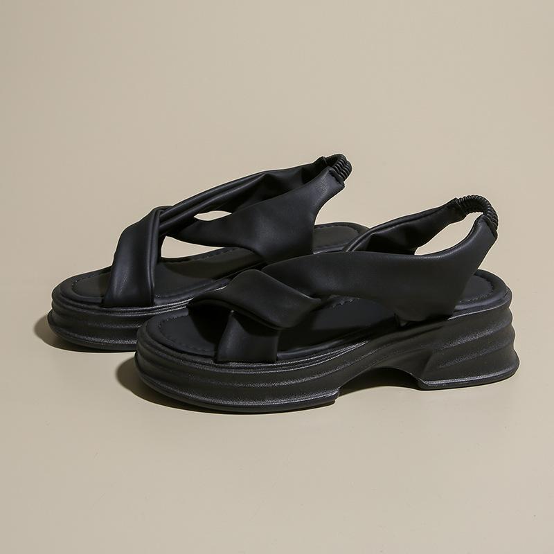 

Women s sandals new summer 2025 thick sole heightening high sense Internet celebrity one foot muffin fairy wind 2025 new 40 чёрный