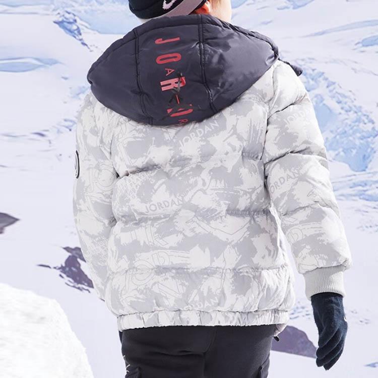 Jordan Full Print Logo Zip Up Warm Short Hooded Down Jacket Kids Jackets Phantom-Gray JD2242006GS-003