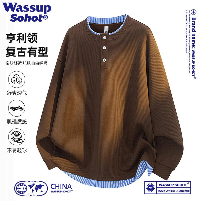 Wassup Sohot Men's Faux-Layered Long Sleeve Henley Sweatshirt