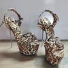 Fashion Women Shine Electroplated Heel Sandals Pole Dance Shoes Sexy Stripper Nightclub High Heels 19CM Exotic Models Shows