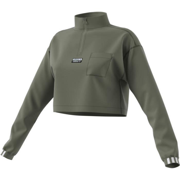 Sweatshirt - Adidas Originals - Cropped - Vert - Col Montant - Manches Longues