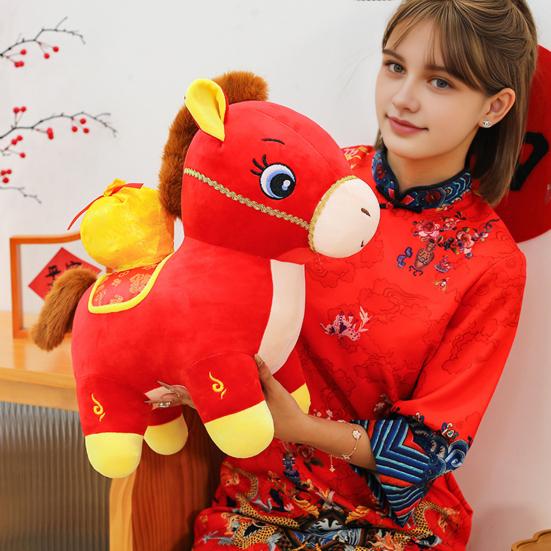 Koňská panenka s dekorací Fukubukuro Hodně štěstí v roce koně Čínský styl PP bavlnová výplň Znamení zvěrokruhu Poník Figurka