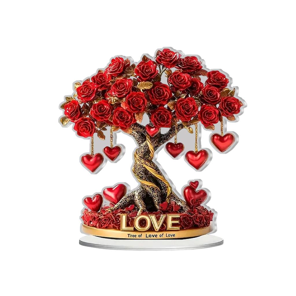 Valentine's Day Rose Tree With Heart Table Decoration,2D Flat Acrylic Ornament For Desktop Mantel Kitchen Decor Holiday Winter Party Gifts