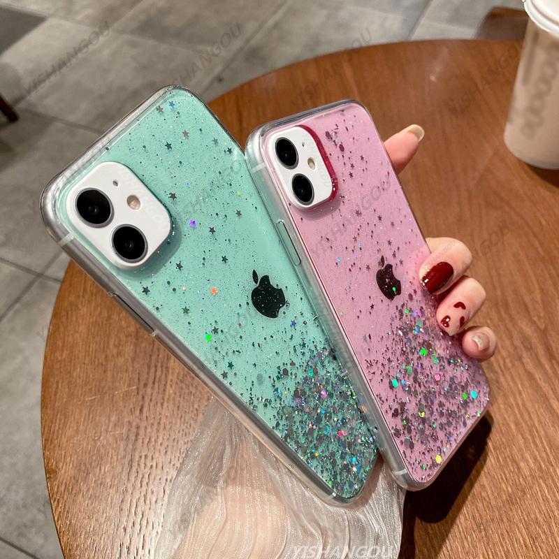 Cute Girl Glitter Stars Soft Silicone Phone Case Cover for Iphone 14 15 Pro Max Plus for Samsung S24 A05 A05S A15 A55 For Redmi 12 12C 13C POCO C65