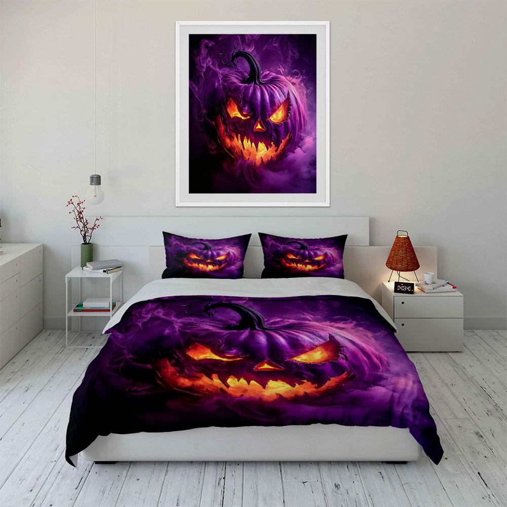 "Halloween Pumpkin Decoration Three-Piece Set" Bedding Set with 1 Duvet Cover 2 Pillowcases Single Double King Queen Gift