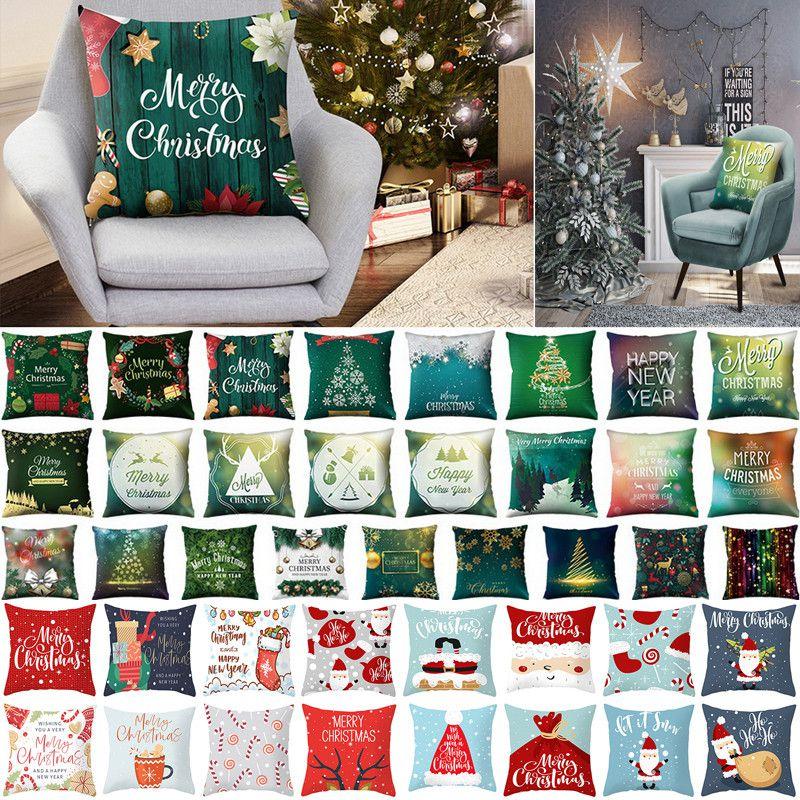 Polyester Peach Skin Christmas Cushion Cover 18" For Sofa Decor**