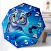 1pc Rose Clock Combination pattern Sturdy 8-Bone Auto Umbrella, Bright Umbrella, Digital Printed, Foldable Umbrella for On-the-Go Outdoor Use