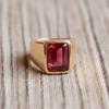 Red Tourmaline Signet Ring, 925 Solid Sterling Silver, Emerald Cut Gemstone Ring, Men Women Ring