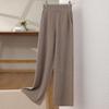 Women's Drapey High-Waisted Wide-Leg Wool Pants, Autumn/Winter Style, Soft, Versatile, Casual, Floor-Length, Straight-Leg Knit.