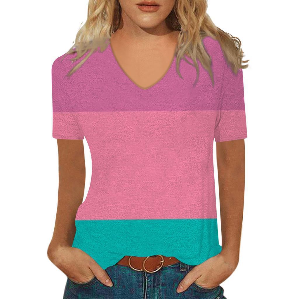 Sommer V-Ausschnitt 3D Abstraktes Retro-Muster Bedrucktes Oberteil Modische Lässige Kurzarm Damen T-Shirts