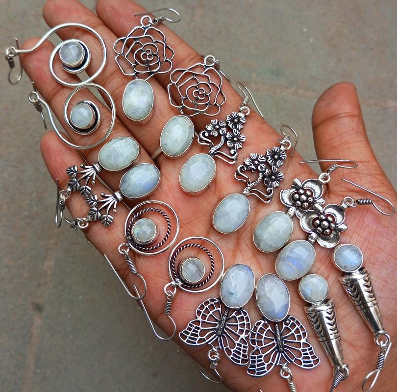 Moonstone Gemstone 925 Sterling Silver Plated WOW 10 Pairs Earrings MY-17