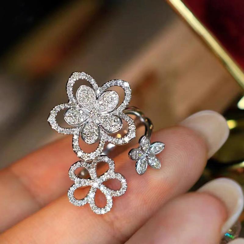 Huitan Fresh Style Flower Shaped Women Opening Ring For Party Wedding Elegant Lady Accessories Fashion Jewelry Inlaid Shiny Cz