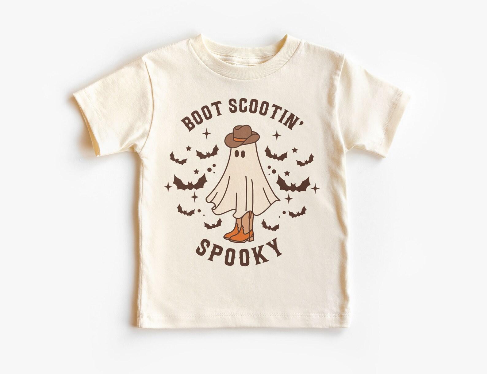 Western Halloween Kids Shirt - Boot Scootin Spooky Outfit - Retro Cowboy Ghost Tee - Unisex & Youth Natural T-Shirt 100