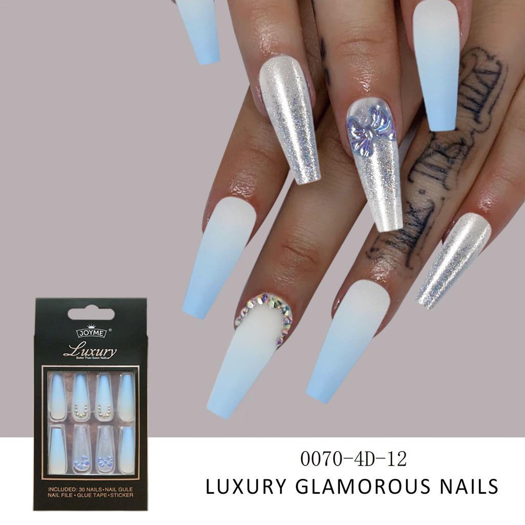 New European and American 30-piece Finished Wearable Armor Long Nail Art Patch 4D Technology Full-diamond Effect Matching Tool