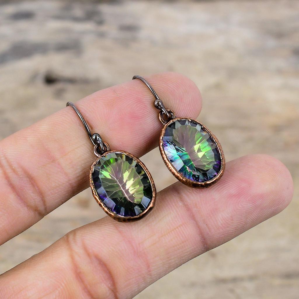 Faceted Rainbow Mystic Topaz Earring Electroformed Copper Earrings Handmade Earring Electroformed Jewelry Gift For Mom Real Gemstone Jewelry