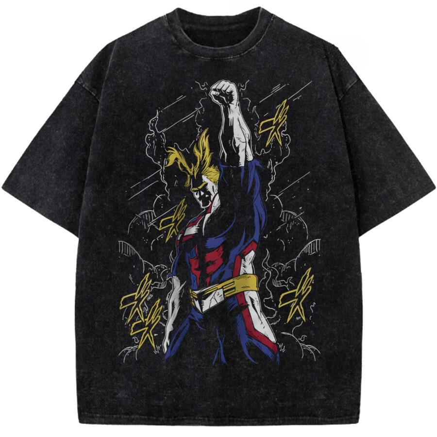 

All Might Print T-shirt Anime My Hero Academia Clothing Men Women Cotton Tshirts Retro Washed T Shirt Harajuku Casual Loose Tops S чёрный