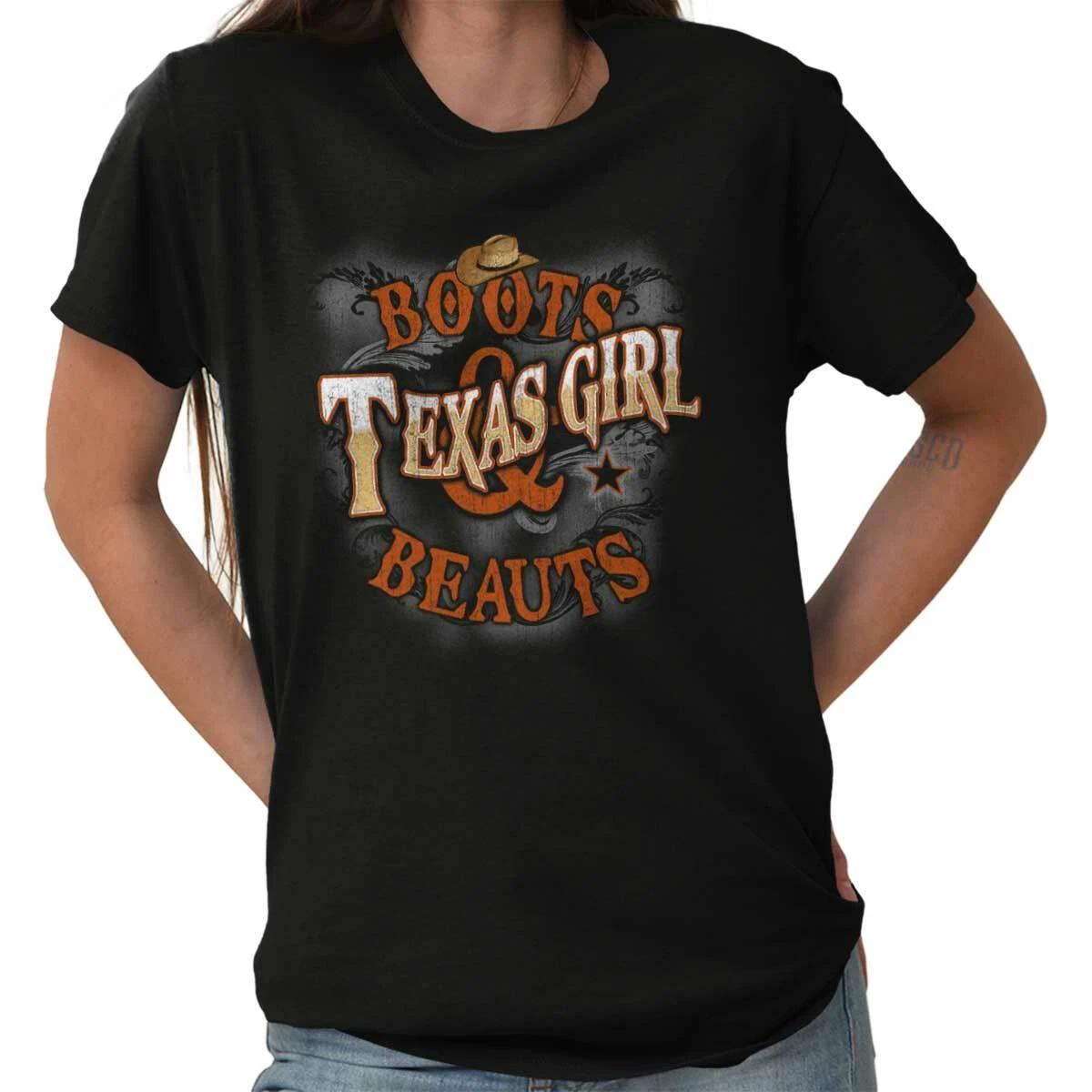 Texas Girl Boots And Beauts Country Cowgirl Womens Graphic Crewneck T Shirt Tee L