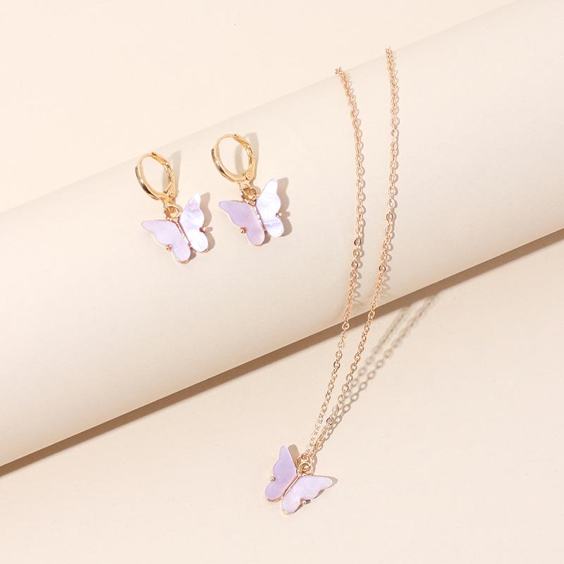 Style fashion butterfly pendant Mori earrings collarbone chain, super fairy temperament earrings necklace set wish