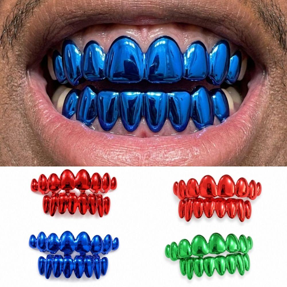 2pcs/set Eco-friendly Copper Teeth Grillz Top Bottom Set Anti Slip Teeth Jewelry Events