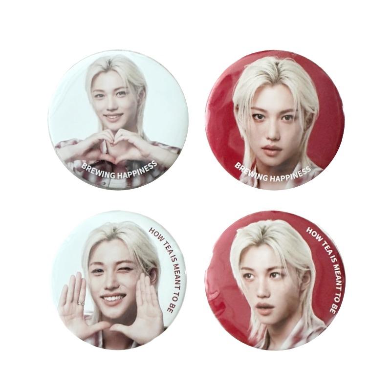 Stray Kids Felix × Gong Cha Official Collab Can Badge Complete 4-Design Set | Korean Limited