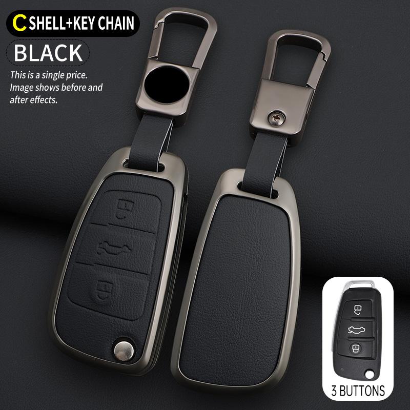 Zinc Alloy Leather Car Remote Key Case Cover for A1 A3 8P A4 A5 A6 C7 A7 S3 S7 S8 R8 Q2 Q3 Q5 Q7 Q8 SQ5 TT RS3 RS6 Keychain