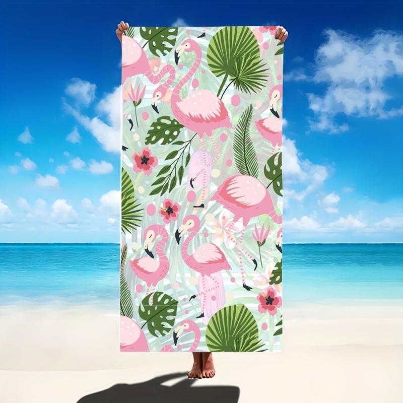 Grüne Basis Rosa Flamingo Tropischer Blumendruck Strandtuch Schnelltrocknend Sandabweisendes Handtuch Sommerurlaub Reise Decke