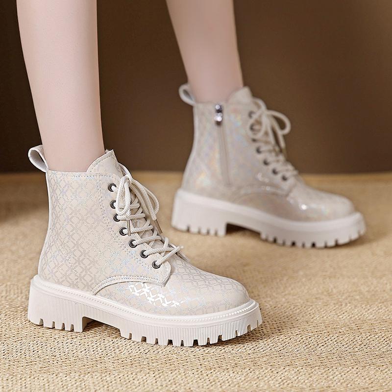 Women Ankle Boots  Thick Soled Sequin Lace-up Fashion Boots Women Plus Size Punk Comfortable Shoes Women  De Mujer