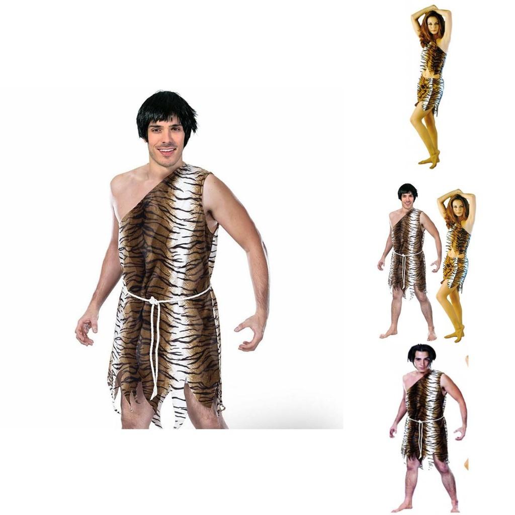 High Quality Unisex Adult Caveman Costume For Halloween With Tiger Print Design