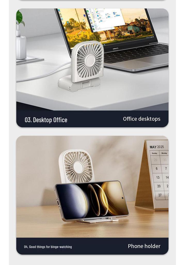 Portable Multifunctional Mini Fan: Three Speeds, Neck-Hanging, Foldable, Rechargeable, Desktop & Handheld Use