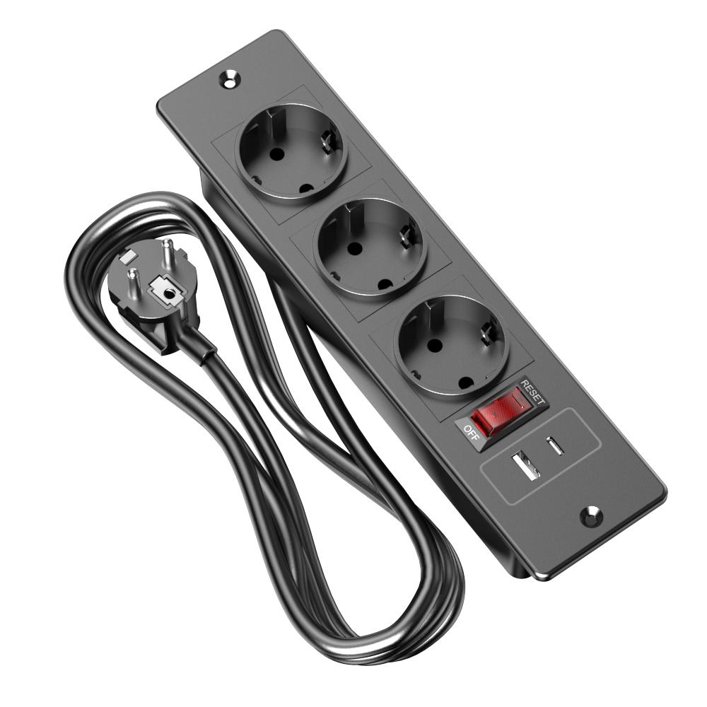 Recessed Power Strip with 2 Sockets USB A USB C Ports Embedded Furniture Charging Station for Desk Nightstand Cabinet