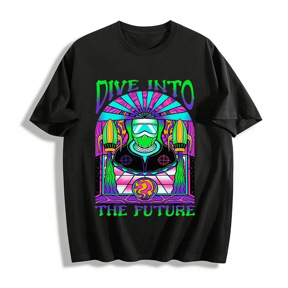 

Cyber Futuristic Diver Graphic Print Short Sleeve T-Shirt Pure cotton T-shirt XXS