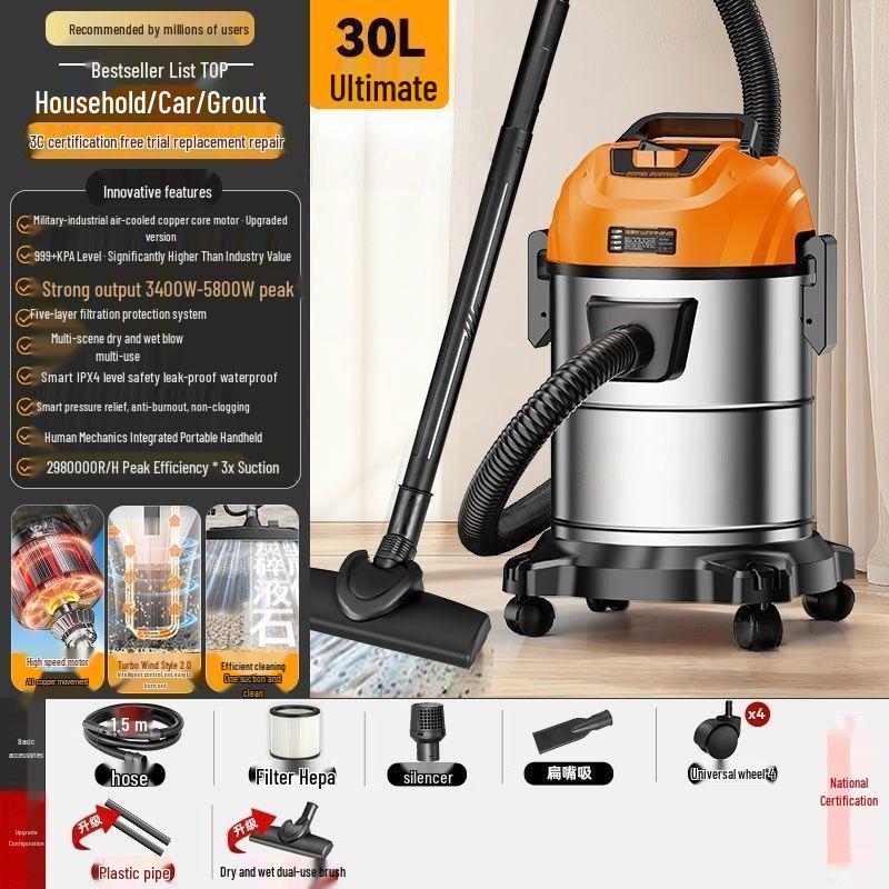 High-Power Industrial Vacuum Cleaner for Home, Car, and Carpet Cleaning