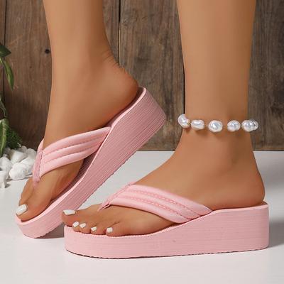 Modische pinke Plateau-Zehensandalen für Damen 2025 Sommer Leichtgewichtige rutschfeste Strand-Slipper Damen Komfort Clip-Zehen Keilsandalen