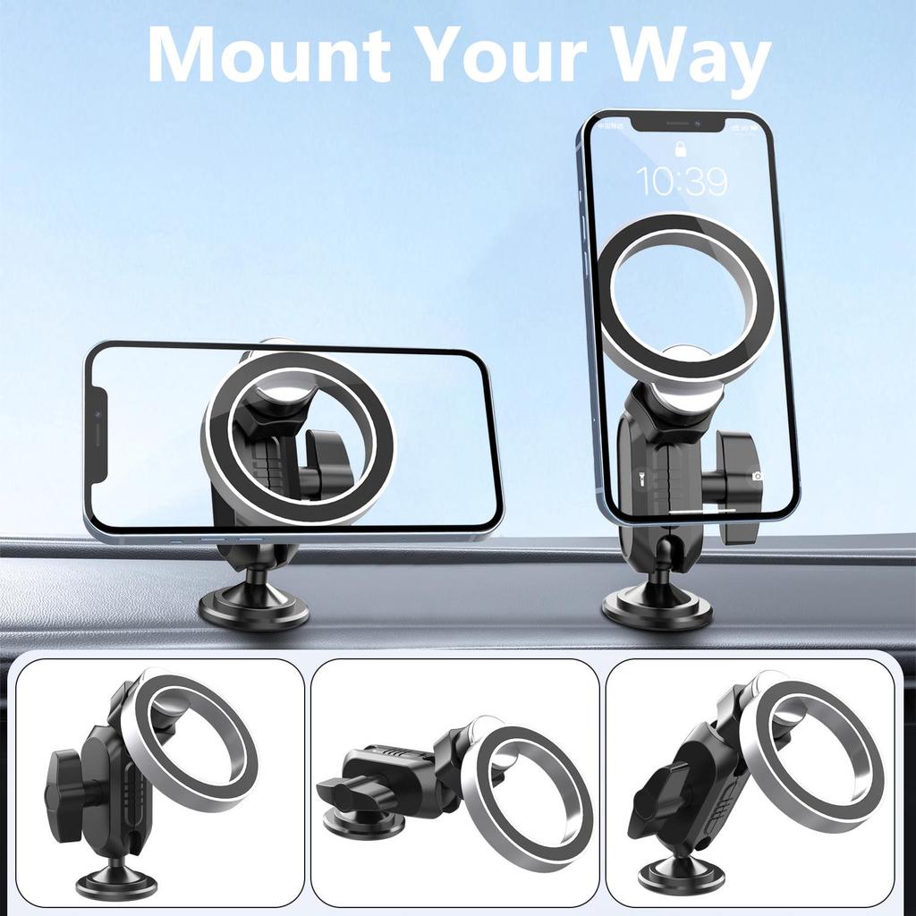 360° Rotating Magnetic Car Phone Mount with Adjustable Multi-Joint Metal Base