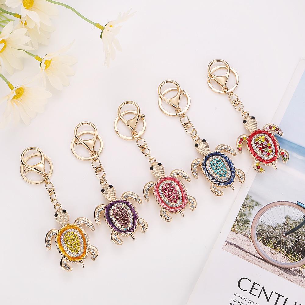 Diamond-Studded Long-Lived Turtle Keychain - Cute Little Turtle Metal Pendant for Backpacks