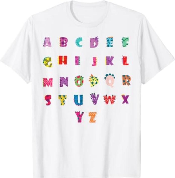 Alphabet ABC Kids Dinosaurs Letters Kindergarten School Cute T-Shirt
